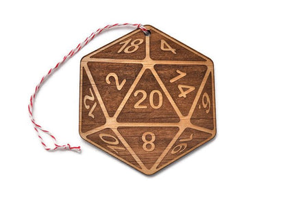 Nat 20 DND Ornament — Wood Holiday Gift for Tabletop Gamers