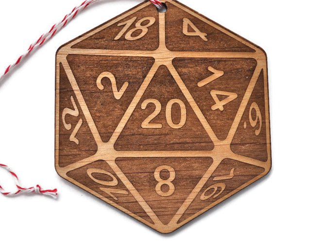 Nat 20 DND Ornament — Wood Holiday Gift for Tabletop Gamers