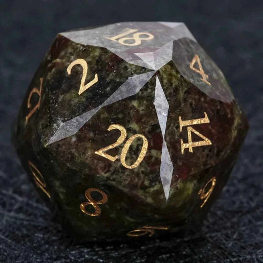 Natural Colored Ore Gemstone Dice Set | Diamond Cut Gold Engraving DND Board Game Dice