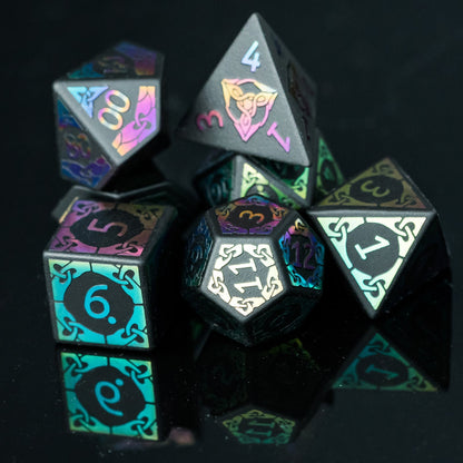 Obsidian With Rainbow Font Gemstone Dice Set