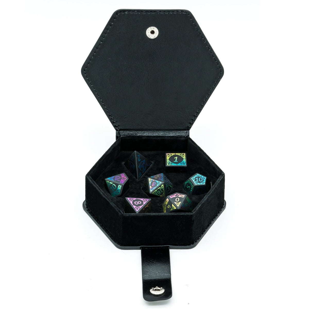 Obsidian With Rainbow Font Gemstone Dice Set