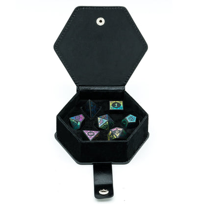 Obsidian With Rainbow Font Gemstone Dice Set