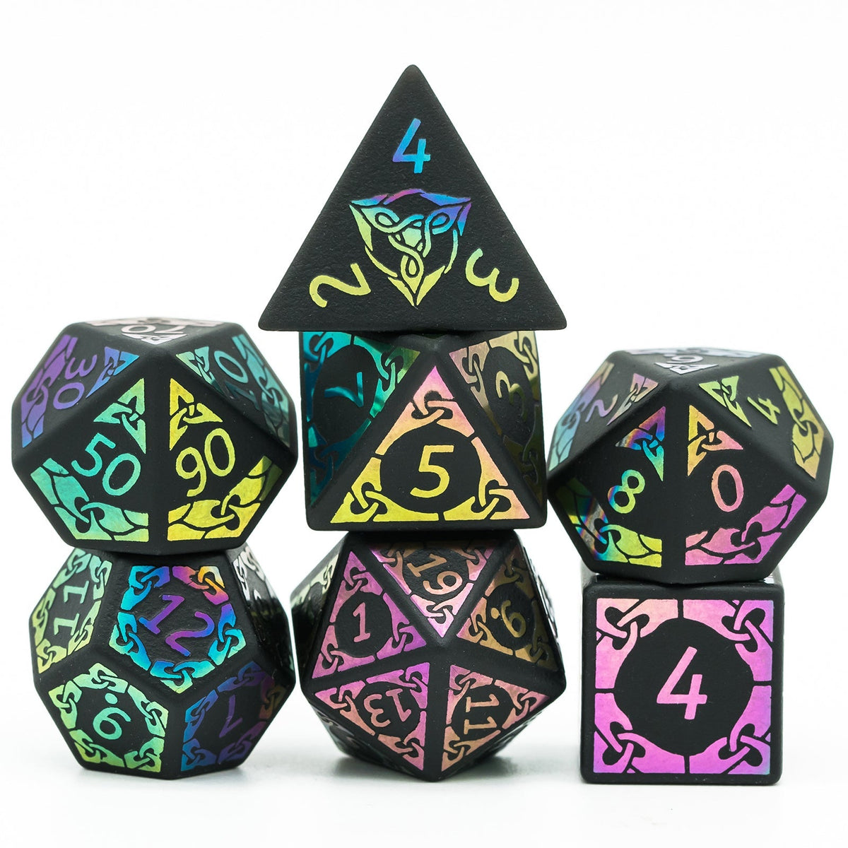 Obsidian With Rainbow Font Gemstone Dice Set