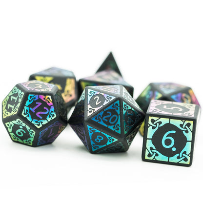 Obsidian With Rainbow Font Gemstone Dice Set