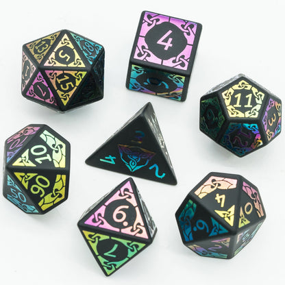 Obsidian With Rainbow Font Gemstone Dice Set