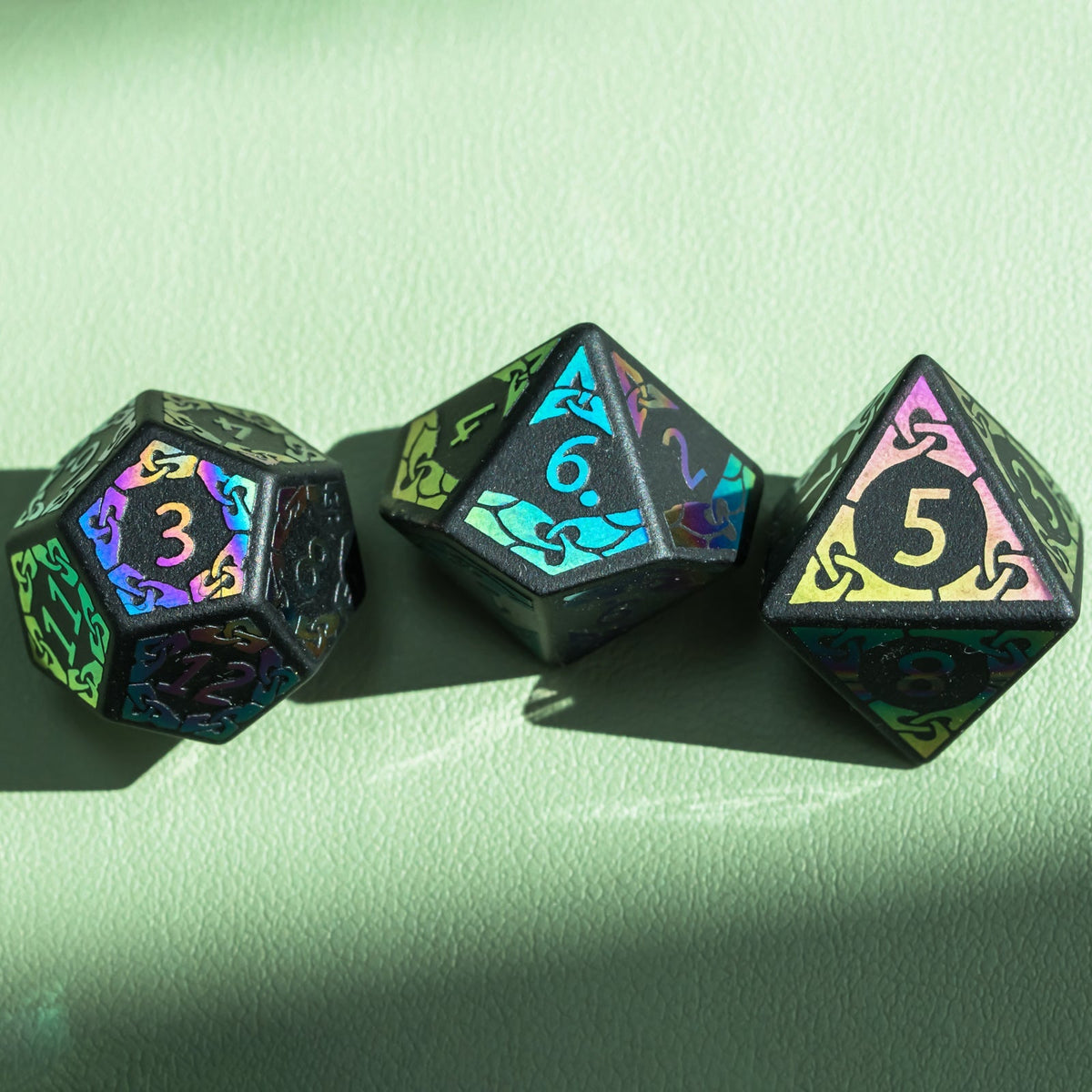 Obsidian With Rainbow Font Gemstone Dice Set