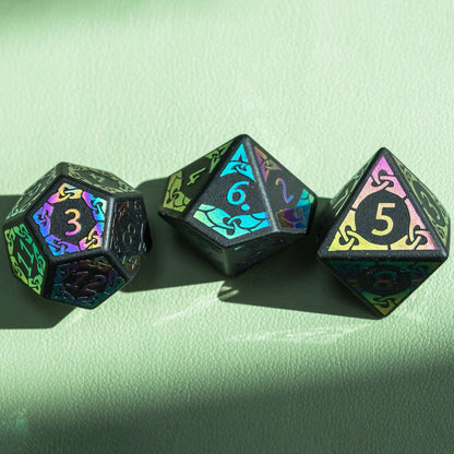 Obsidian With Rainbow Font Gemstone Dice Set