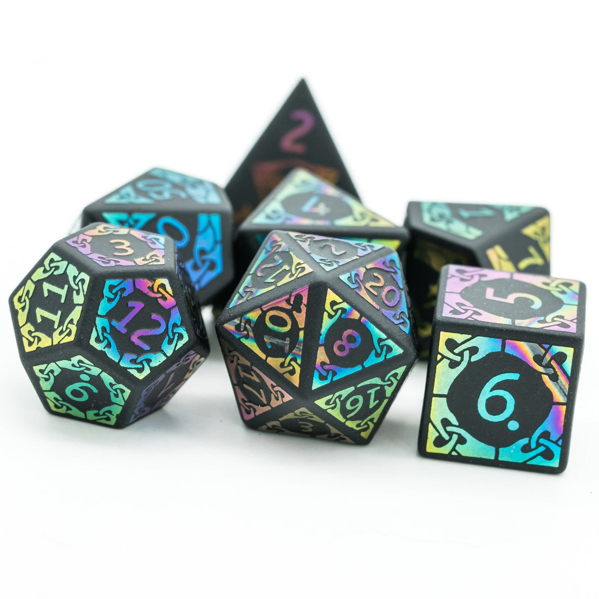 Obsidian With Rainbow Font Gemstone Dice Set