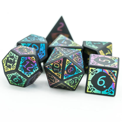 Obsidian With Rainbow Font Gemstone Dice Set