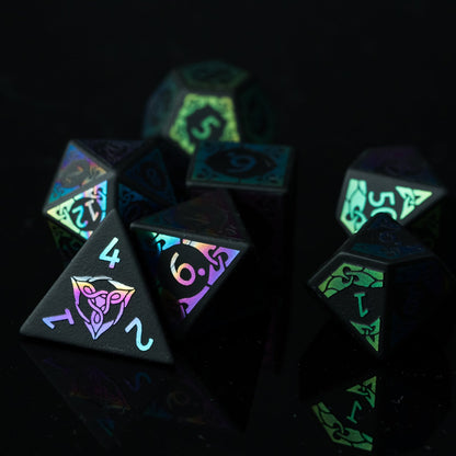 Obsidian With Rainbow Font Gemstone Dice Set
