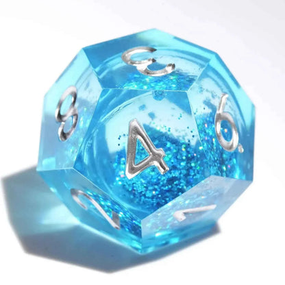 Ocean Theme - Liquid Core Resin DND Dice Set + Silver Font
