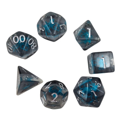 Octopus Dice Set — 7-Piece Clear Gray Resin DND Dice with Octopus Inclusions
