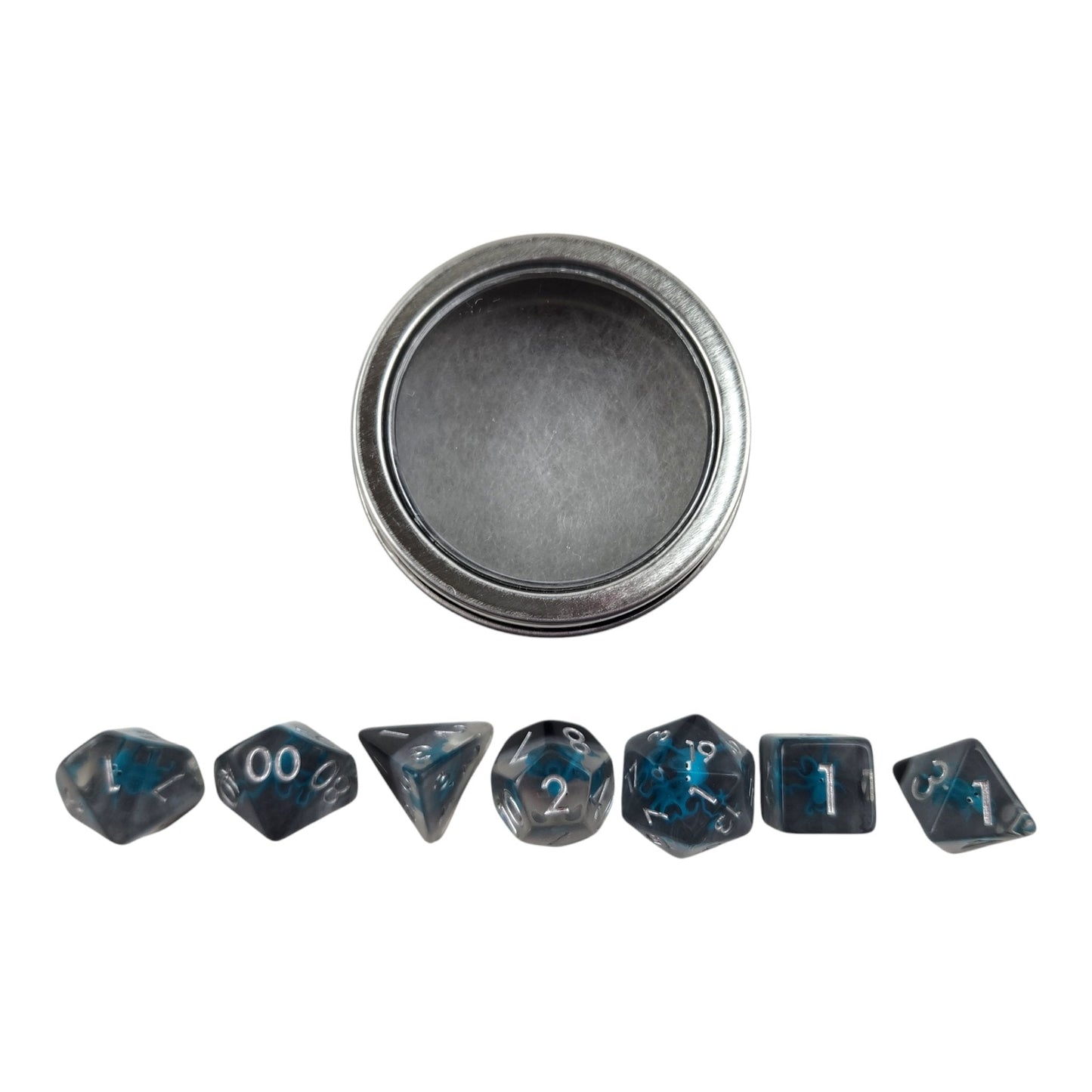 Octopus Dice Set — 7-Piece Clear Gray Resin DND Dice with Octopus Inclusions