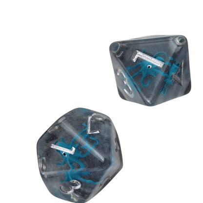 Octopus Dice Set — 7-Piece Clear Gray Resin DND Dice with Octopus Inclusions