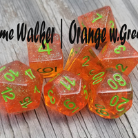 Time Walker | Orange w/Green Glitter 7-Dice Set RPG Dice Set
