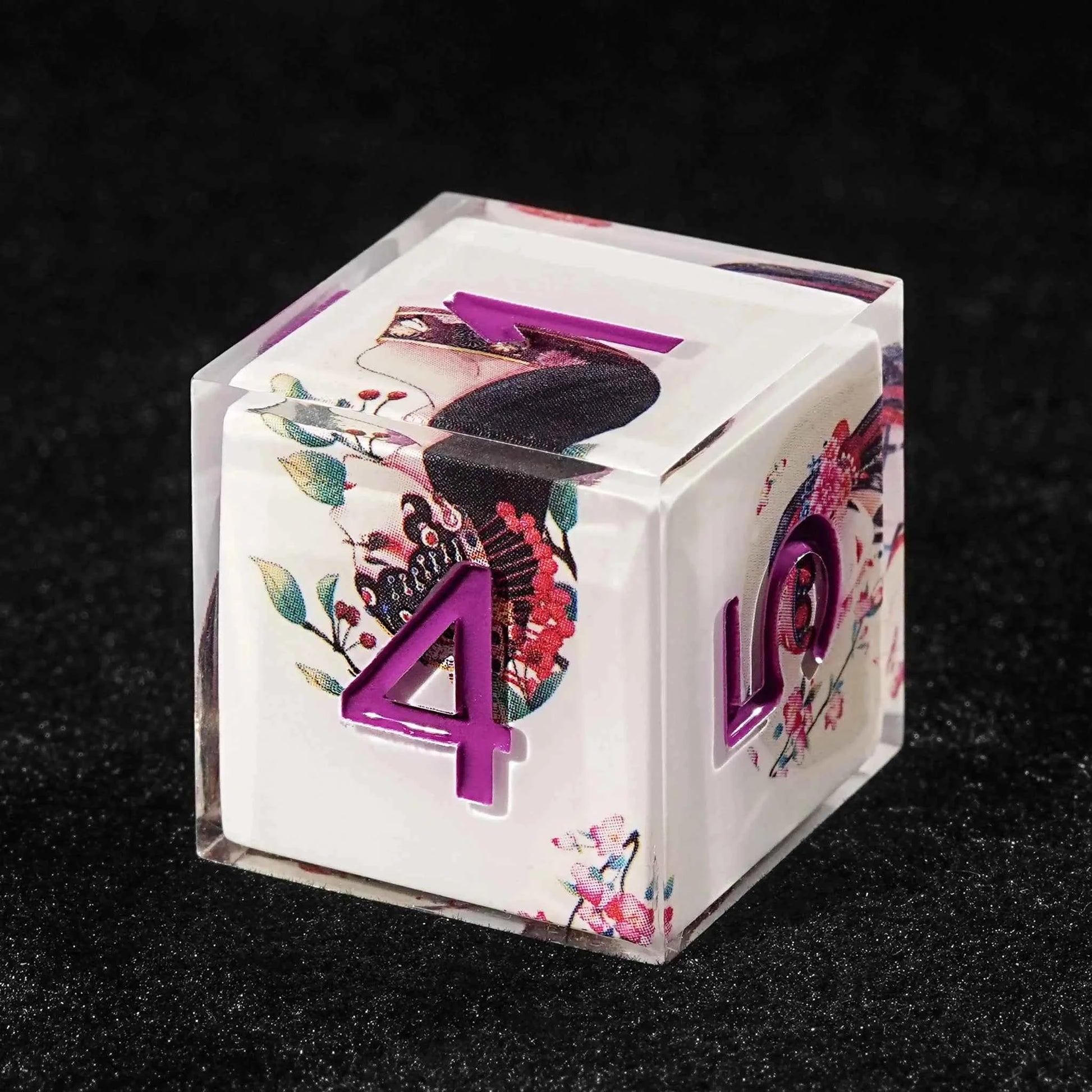 Oriental Culture - White Resin DND Dice Set + Purple Font
