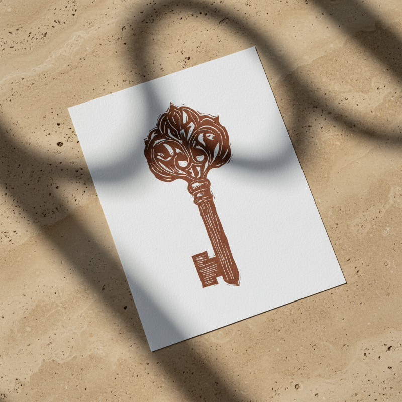 Medieval Key Linocut Fine Art Print