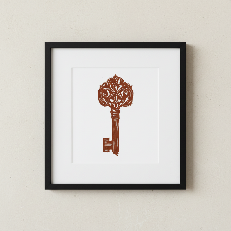 Medieval Key Linocut Fine Art Print