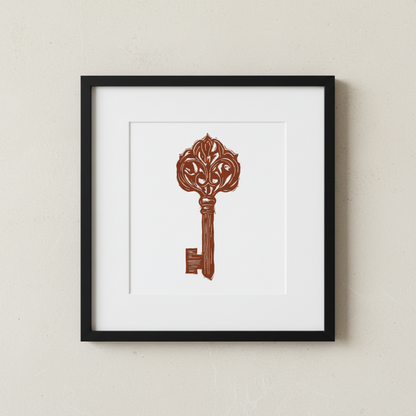 Medieval Key Linocut Fine Art Print