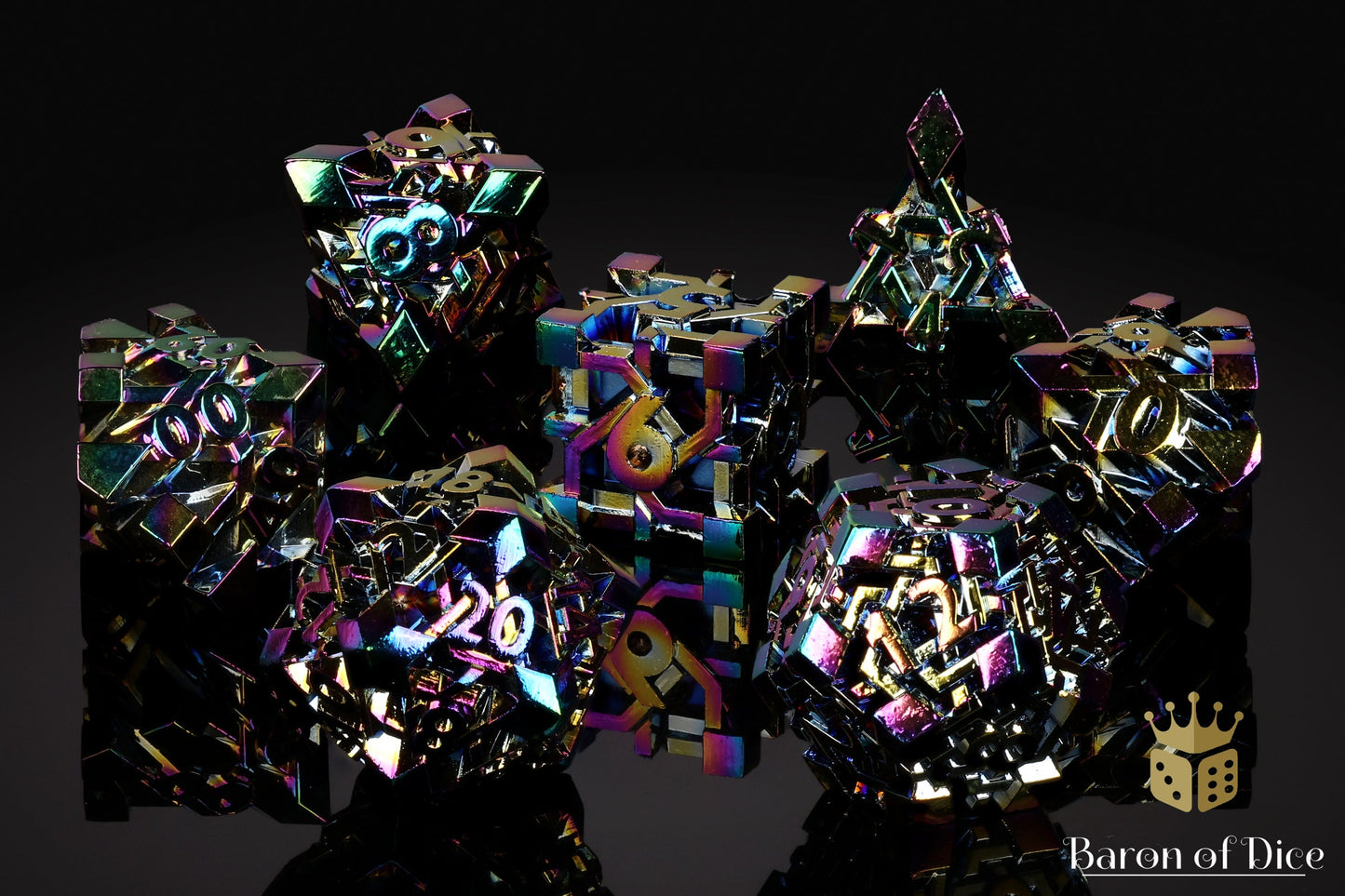 Pixelforge Prism Iridescent Metal RPG Dice Set | 7 Pieces