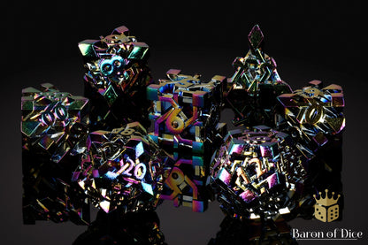 Pixelforge Prism Iridescent Metal RPG Dice Set | 7 Pieces
