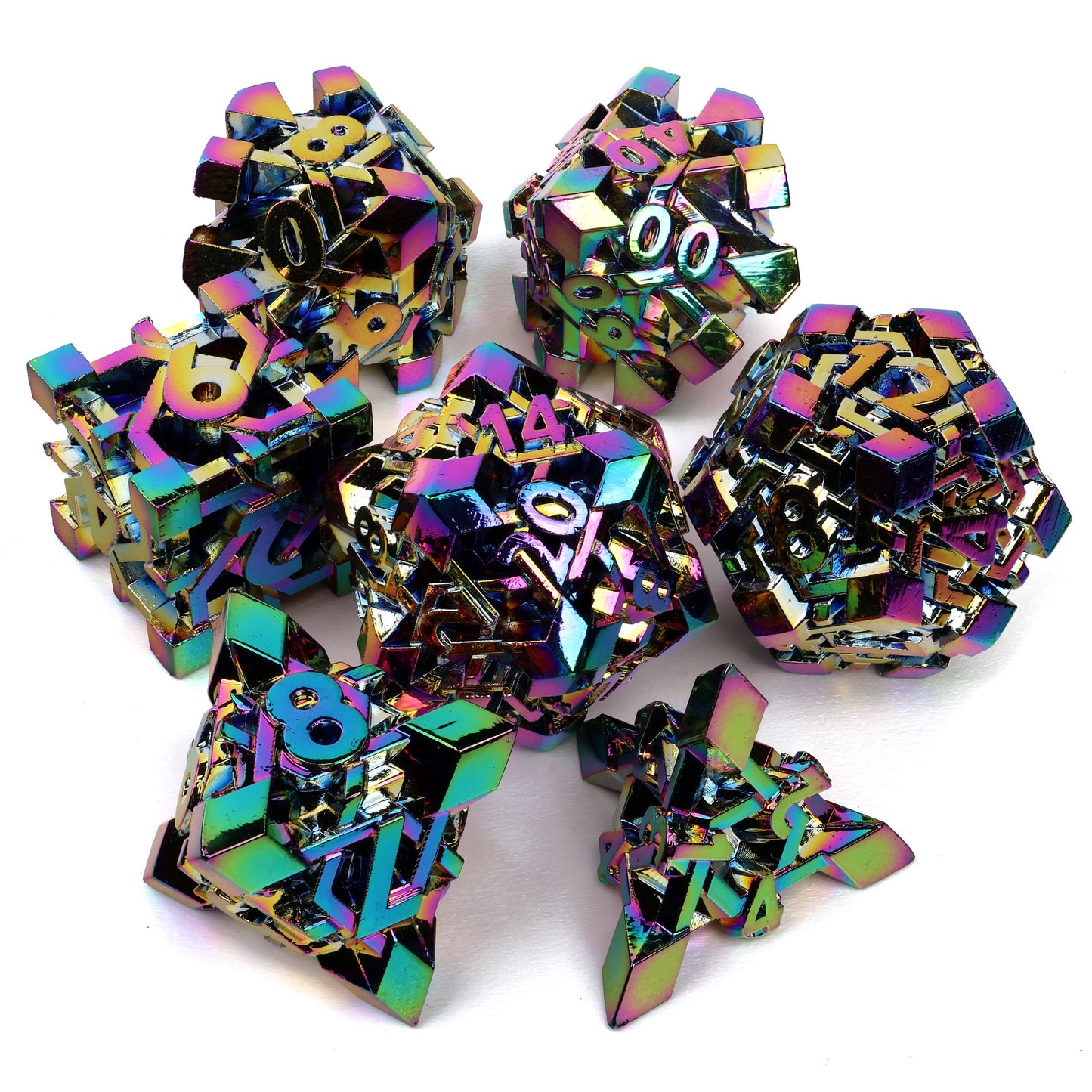Pixelforge Prism Iridescent Metal RPG Dice Set | 7 Pieces