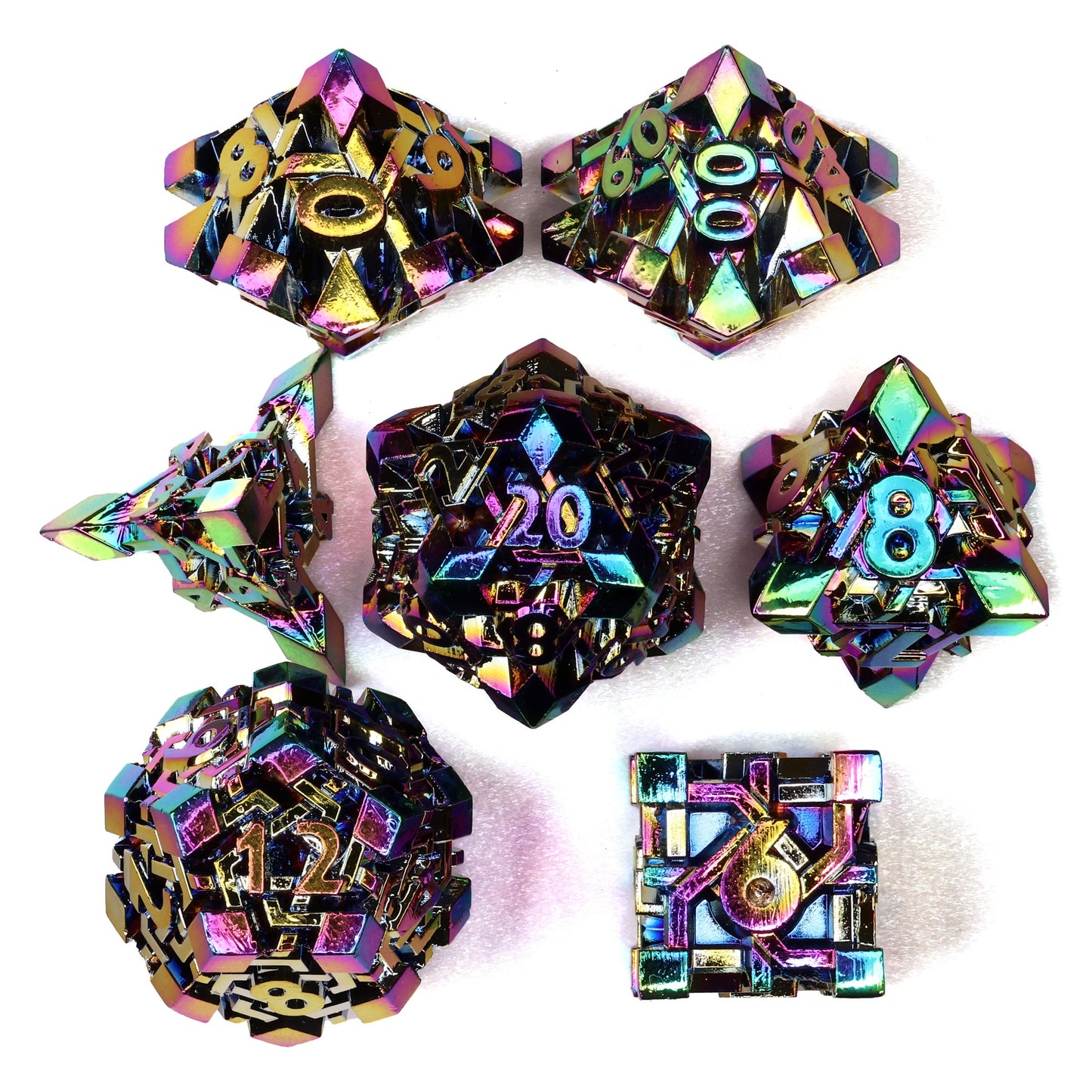 Pixelforge Prism Iridescent Metal RPG Dice Set | 7 Pieces