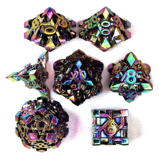 Pixelforge Prism Iridescent Metal RPG Dice Set | 7 Pieces