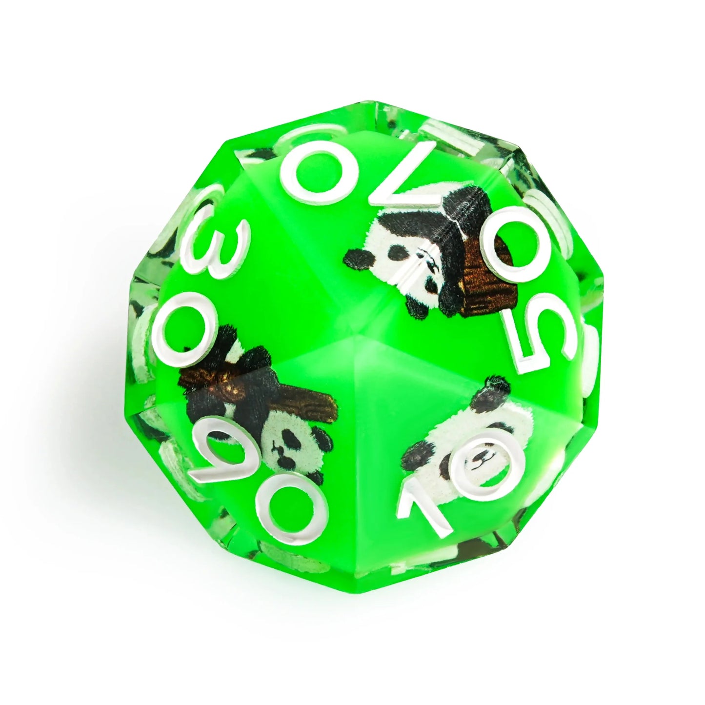 Panda Decal Green Resin DND Dice Set with White Font