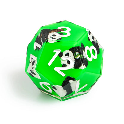 Panda Decal Green Resin DND Dice Set with White Font