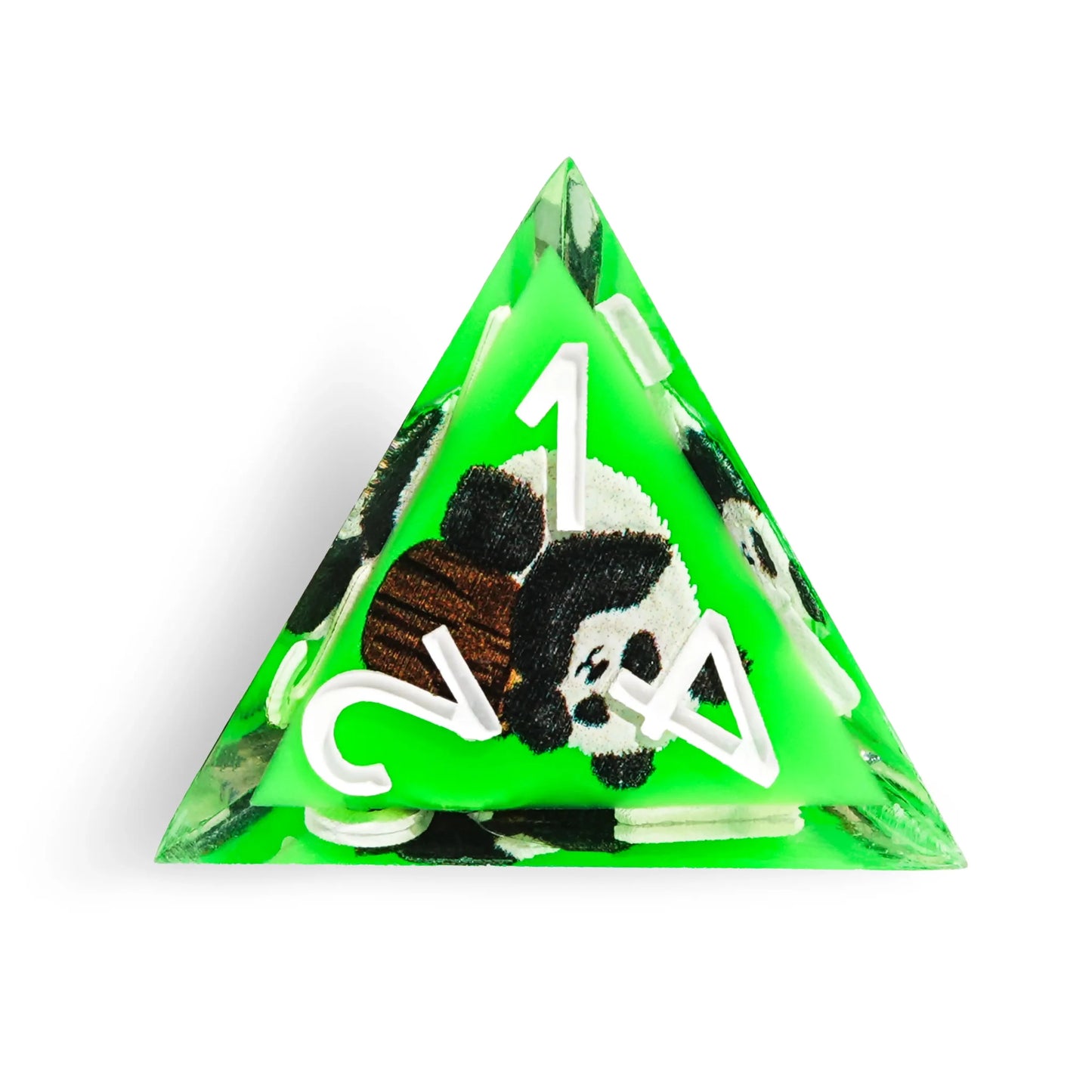 Panda Decal Green Resin DND Dice Set with White Font
