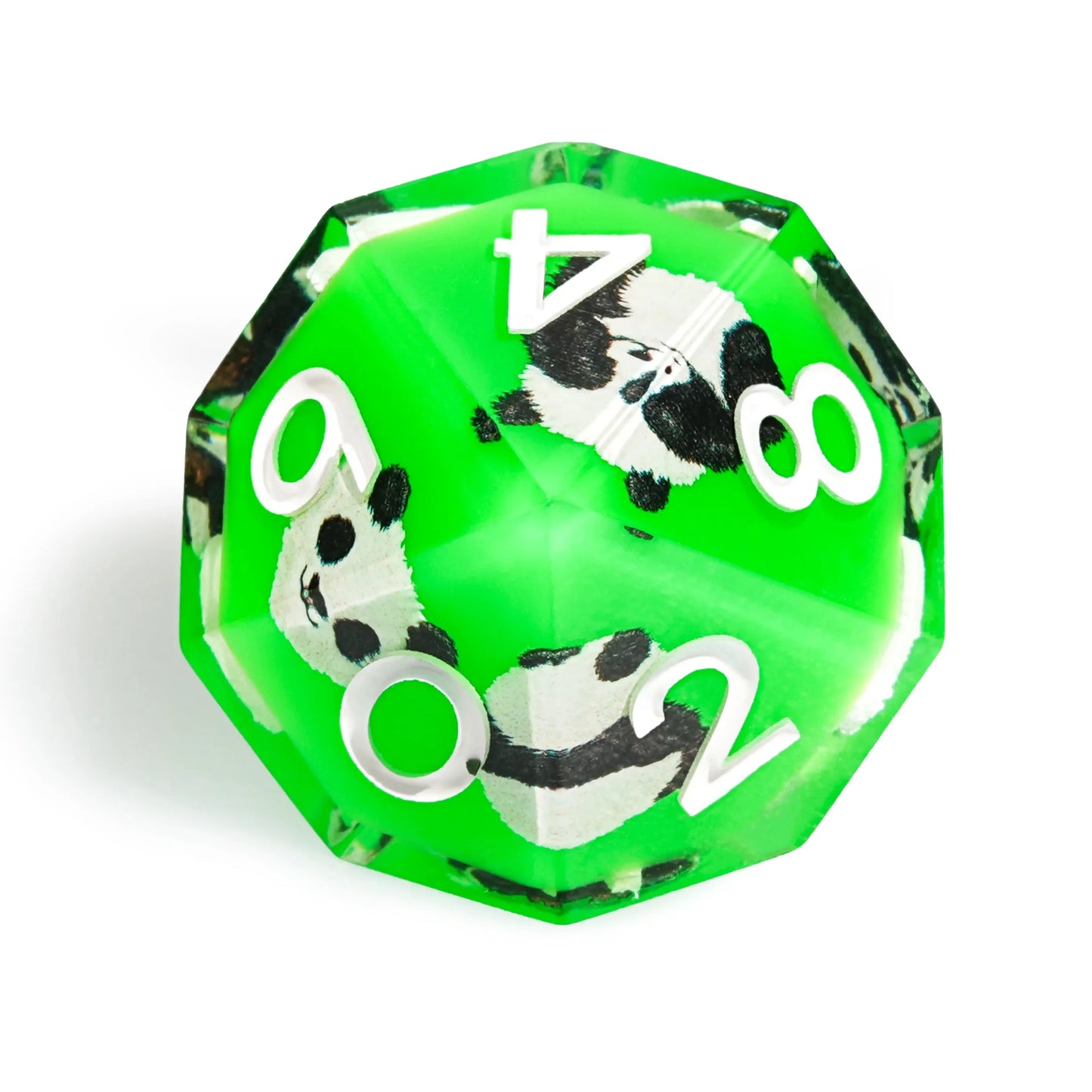 Panda Decal Green Resin DND Dice Set with White Font
