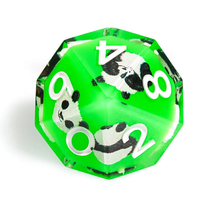 Panda Decal Green Resin DND Dice Set with White Font