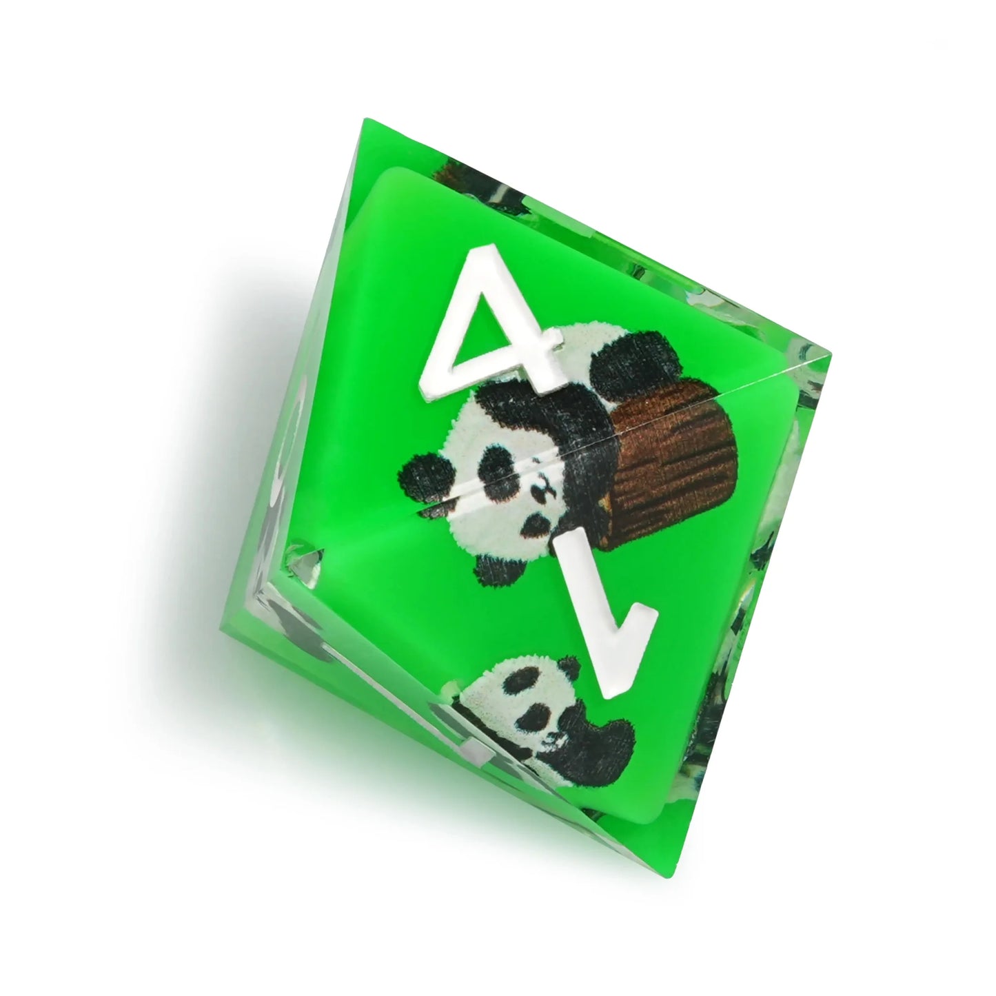 Panda Decal Green Resin DND Dice Set with White Font