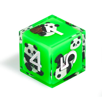 Panda Decal Green Resin DND Dice Set with White Font