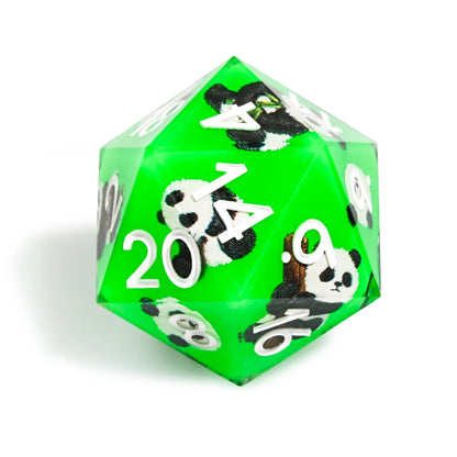 Panda Decal Green Resin DND Dice Set with White Font