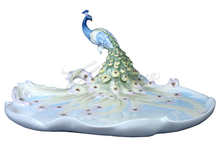 Peacock Tray - Fine Porcelain Bird & Feather Decorative Display