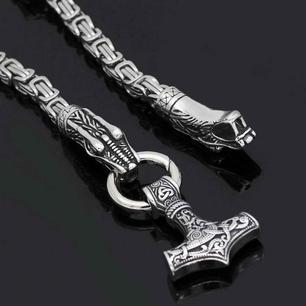 Vikings Fenrir Mjolnir Stainless Steel Necklace