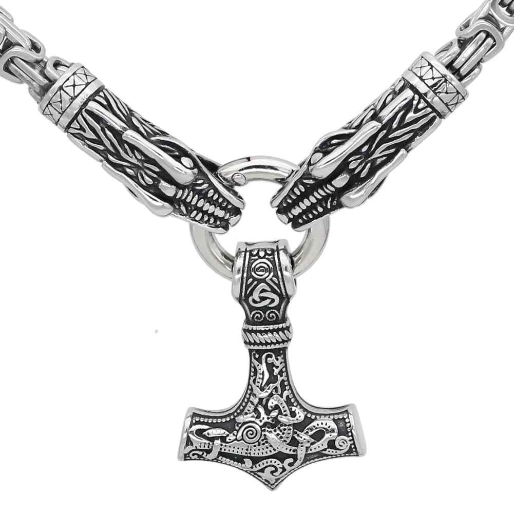 Vikings Fenrir Mjolnir Stainless Steel Necklace