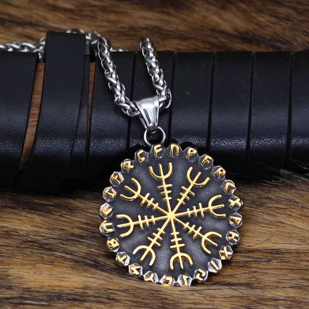 Vikings Helm of Awe Compass Rune Pendant Necklace