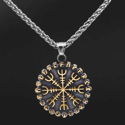 Vikings Helm of Awe Compass Rune Pendant Necklace