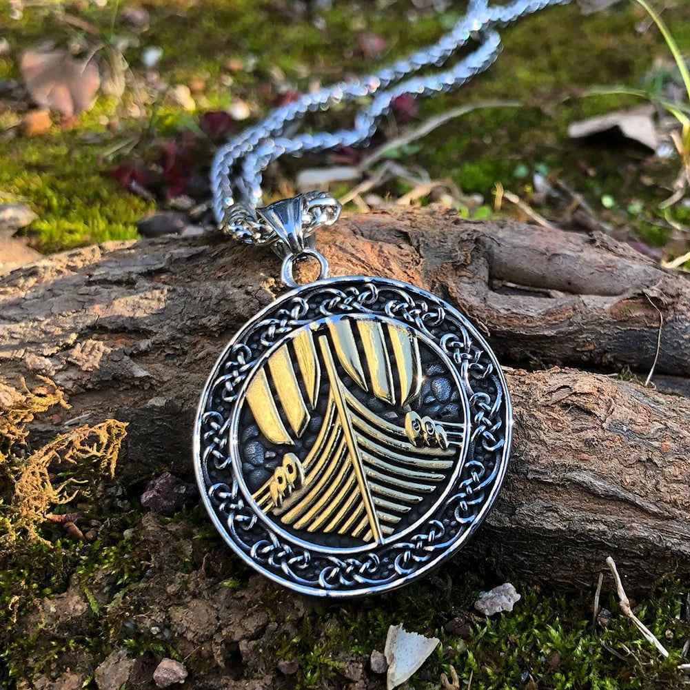 Vikings Longship Stainless Steel Pendant Necklace