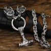 Vikings Wolf Head and Mjolnir Stainless Steel Necklace