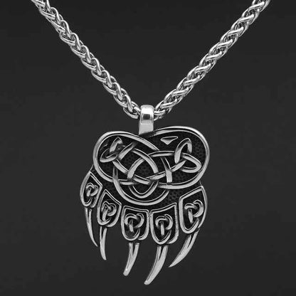Vikings Wolf Paw Valknut Stainless Steel Necklace