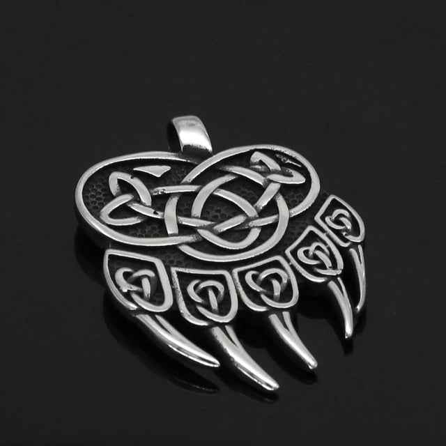 Vikings Wolf Paw Valknut Stainless Steel Necklace