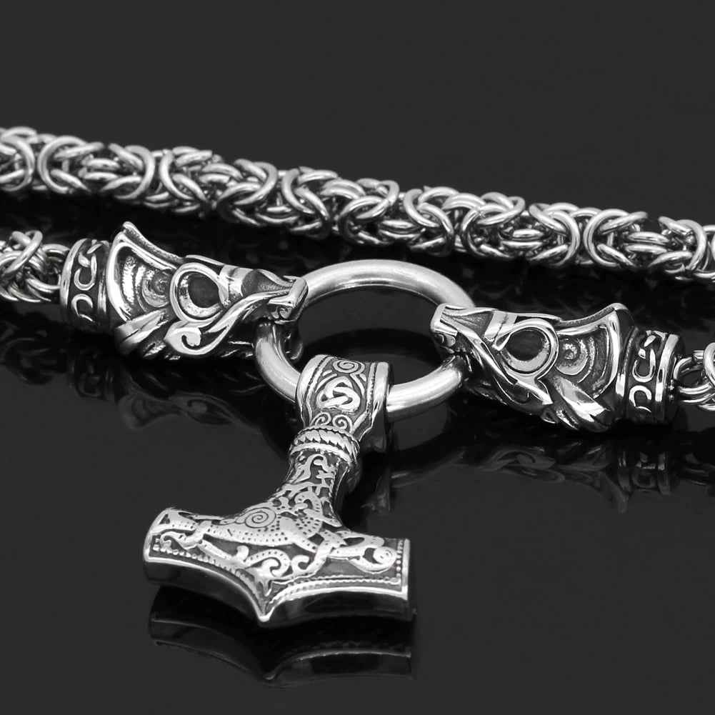 Vikings Mjolnir in Dragon Head Stainless Steel Necklace