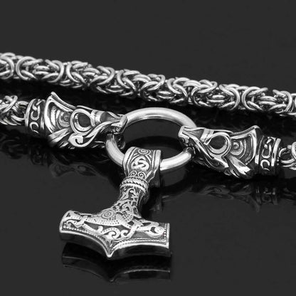Vikings Mjolnir in Dragon Head Stainless Steel Necklace