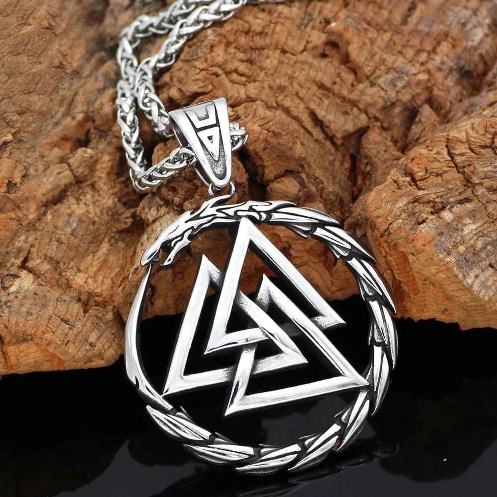 Vikings Dragon Valknut Stainless Steel Necklace