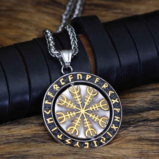 Vikings Helm of Awe Runic Stainless Steel Necklace