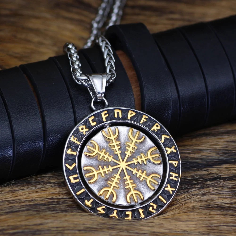 Runic Helm Vikings Helm of Awe Runic Stainless Steel Necklace - Open Gaming Store